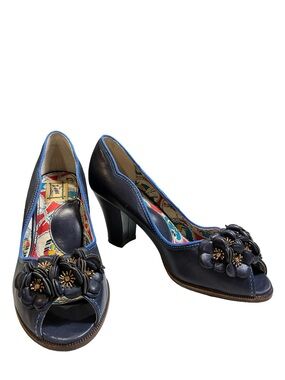 Miss L-Fire Flora Navy Floral Peep Toe Heels 2013 Collection Retro
